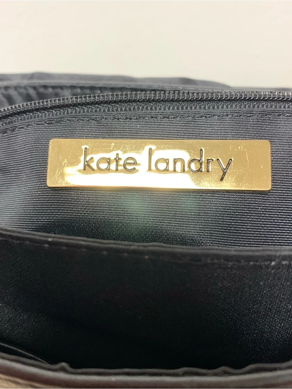 Kate Landry Leather Shoulder Bag Black Gold Hardware Harness Straps Medium